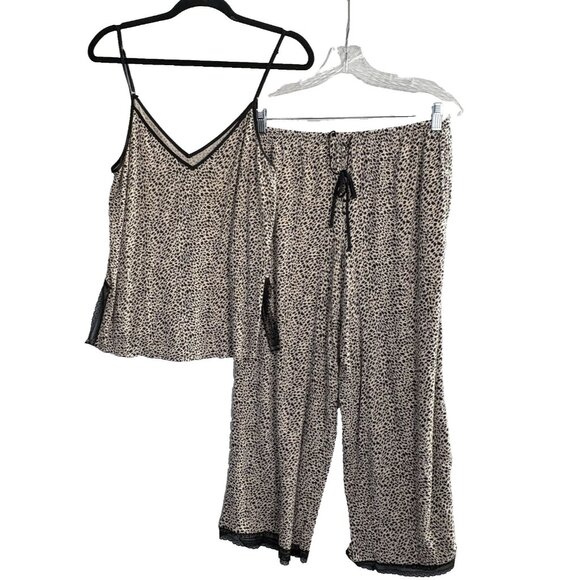 VICTORIA'S SECRETS Women 2 Piece Pajama Set Sz M Tan Pants Strappy Top 9-2 - Picture 1 of 9